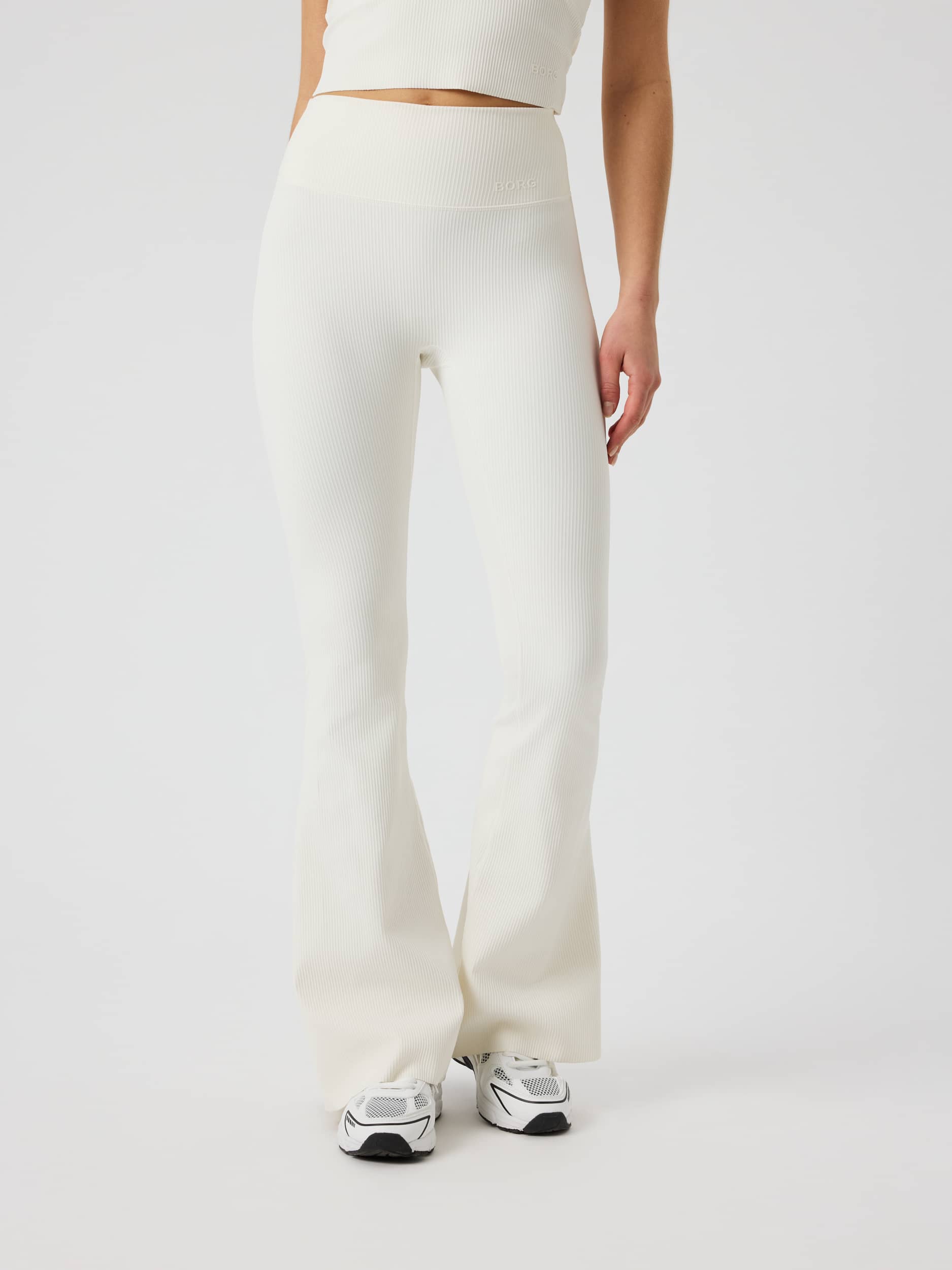 Studio Ribbed Flare Tights Tall - Women - Tofu | Björn Borg