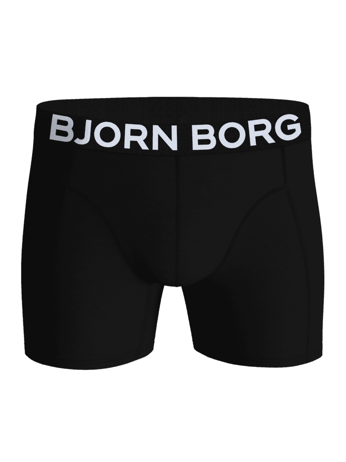 Vooraanzicht van de Organic Cotton Stretch Boxers 5-pack in Black met een wit logo op de 40 mm tailleband. - Image 2