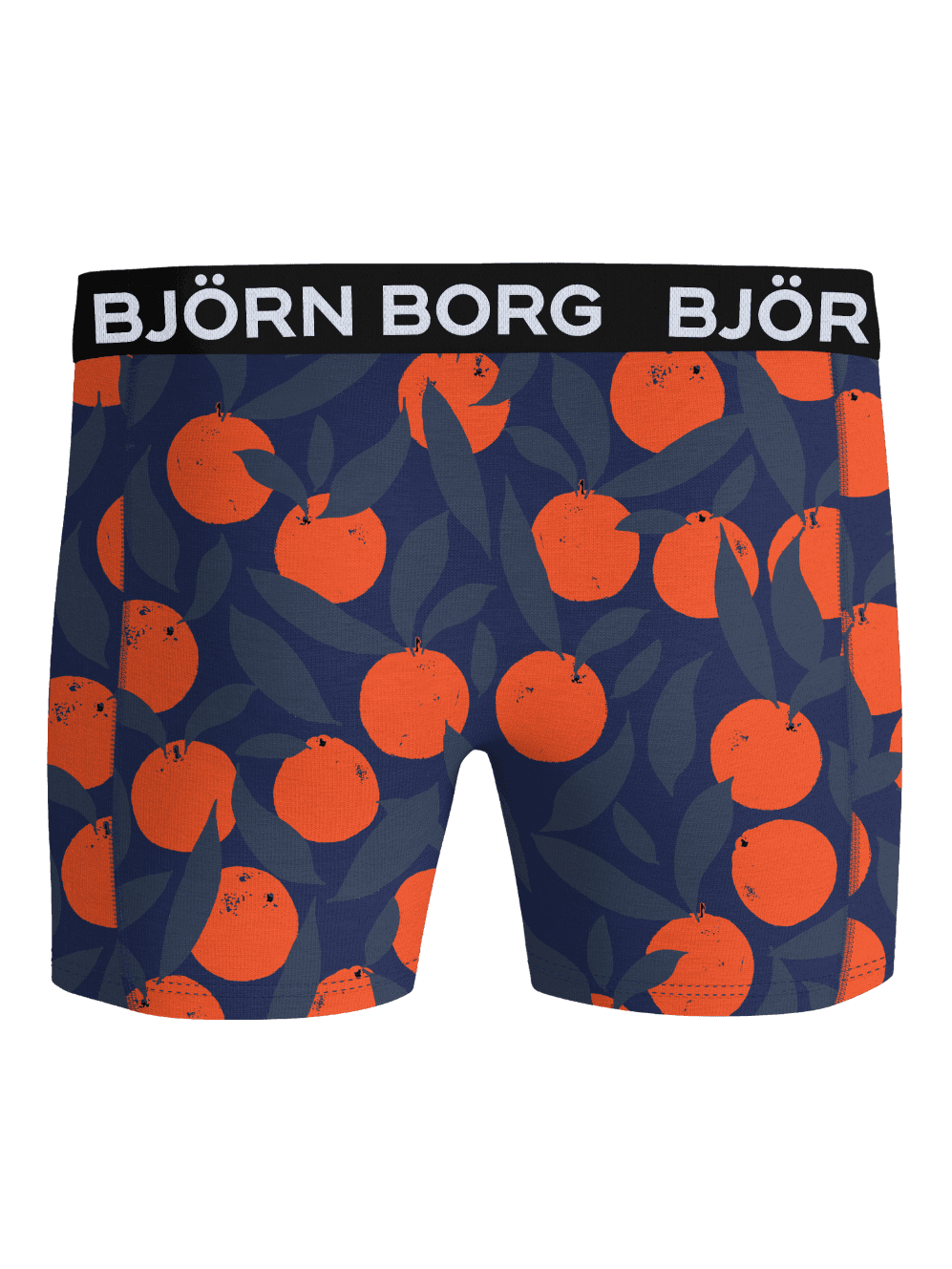 Microfiber Boxers 1-pack in Orange featuring a fruit print and a black waistband with a white Björn Borg logo. - Image 2