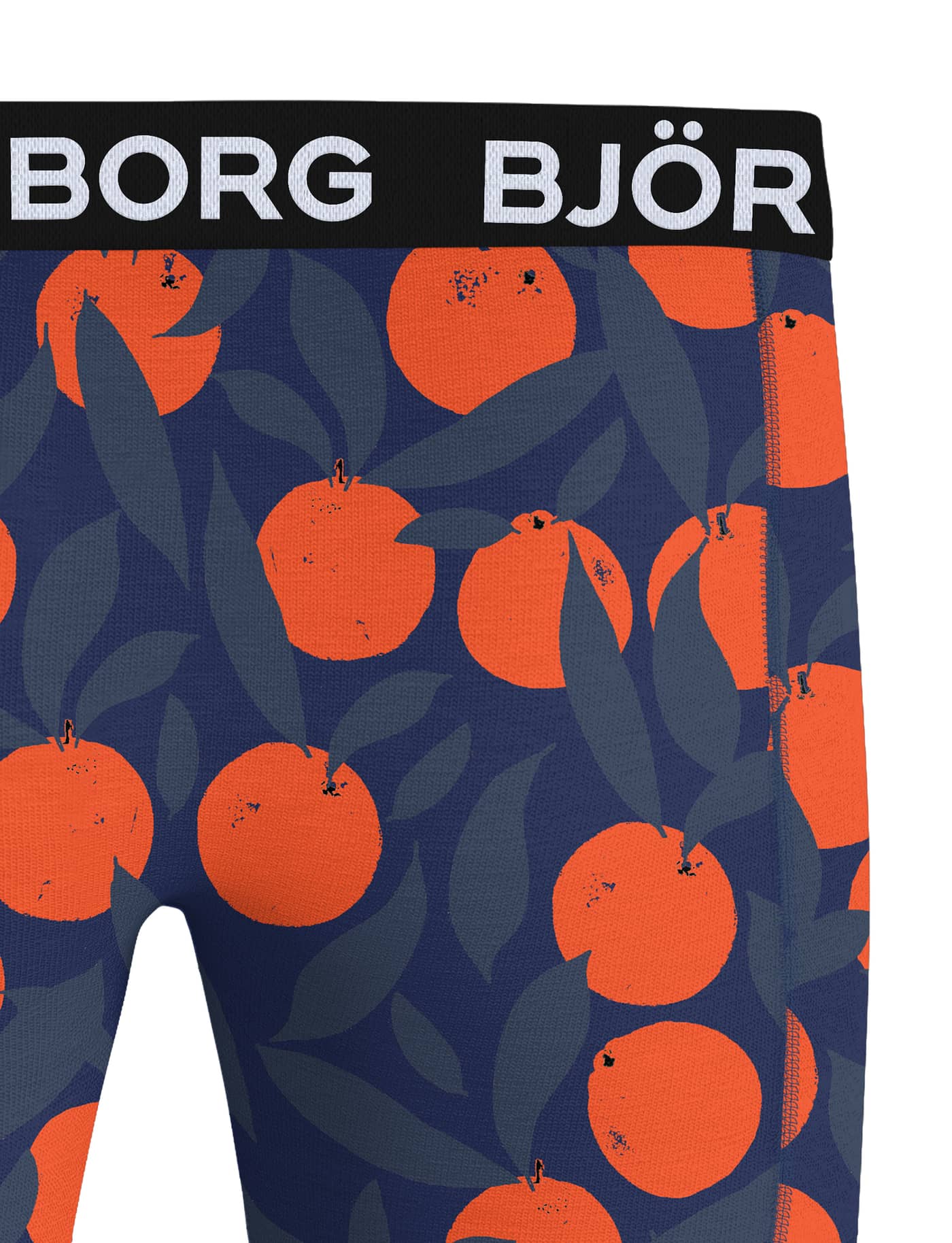 Close-up of Microfiber Boxers 1-pack in Orangina 3 (Orange) with an orange fruit print and white Björn Borg waistband logo. - Image 3