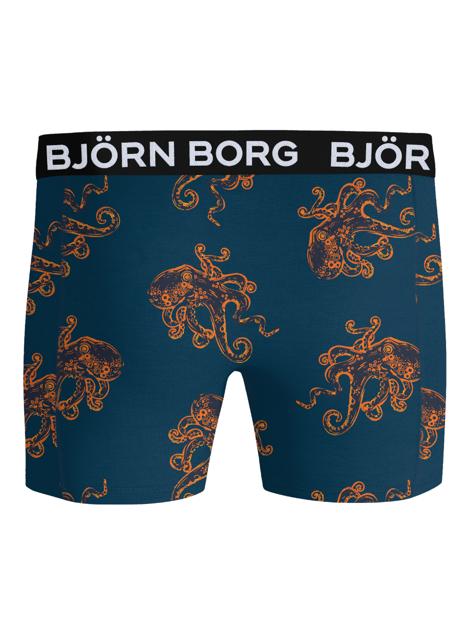 Microfiber Boxers 1-pack featuring an orange octopus print on navy with a black waistband and white Björn Borg logo. - Image 2