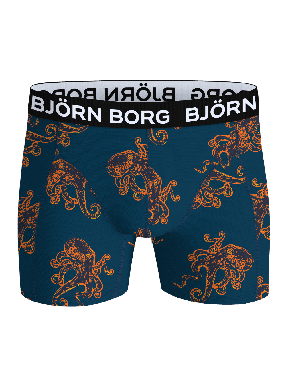 Vorderansicht der Microfiber Boxers 1-pack in Octo Big 2 (Orange, Marineblau) mit Oktopus-Print und weißem 38 mm Logo-Bund. - Image 1
