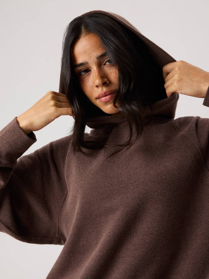 Front view of the Studio French Terry Oversized Hoodie in Brown Melange (Brown), featuring a soft and oversized fit.