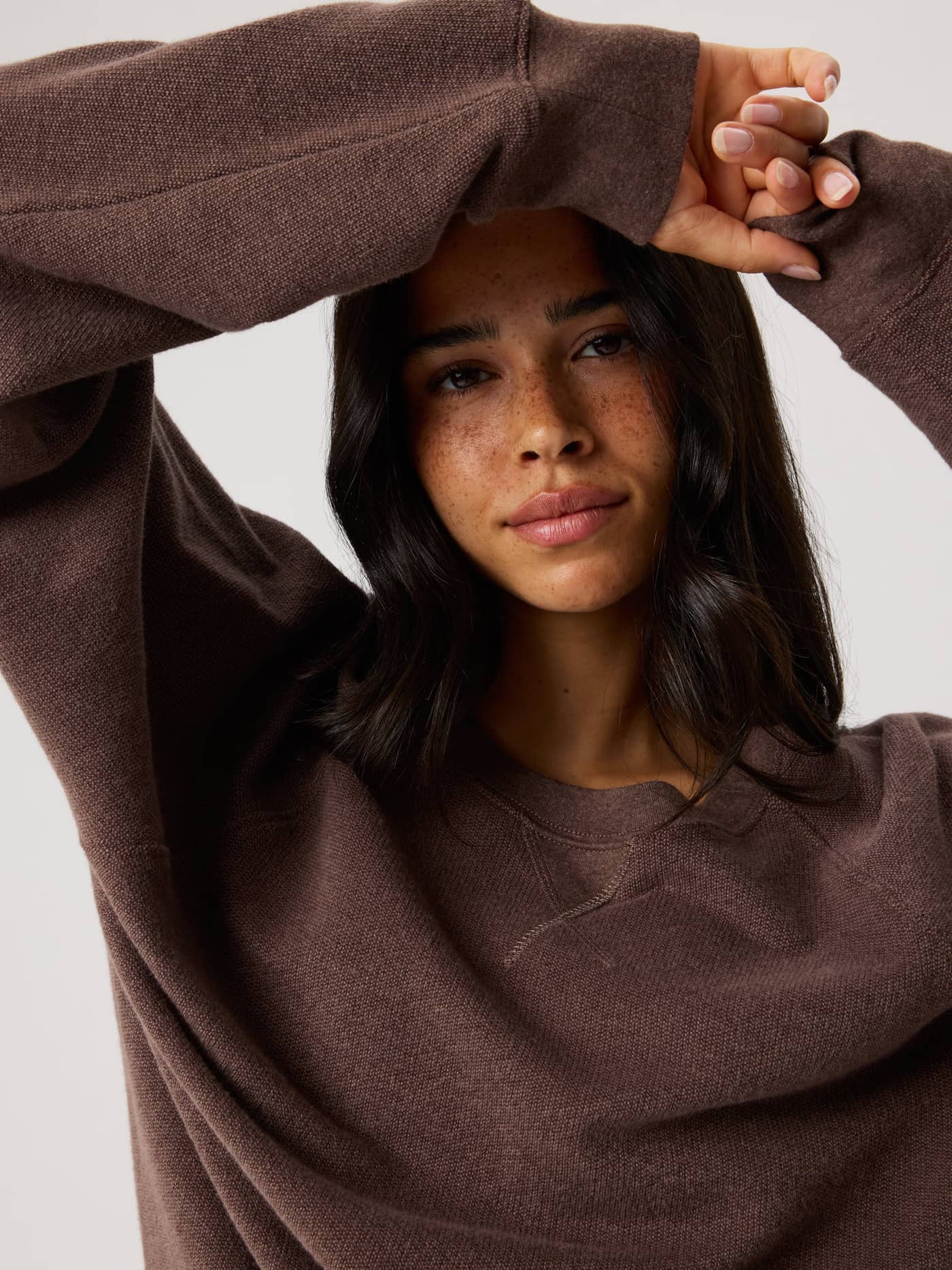 Studio French Terry Oversized Sweatshirt in Brown Melange (Brown) featuring soft French terry and tennis heritage details. - Image 1