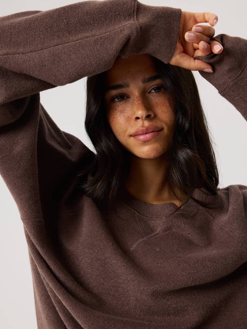 Studio French Terry Oversized Sweatshirt in Brown Melange (Brown) featuring soft French terry and tennis heritage details.
