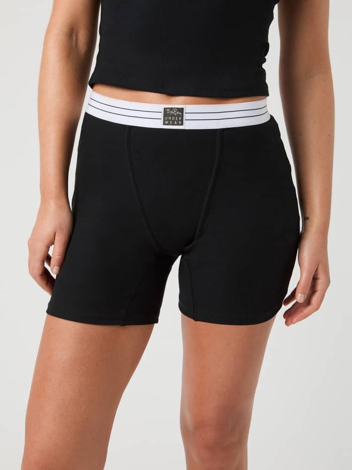 Björn Borg Core Original Rib Boxers in Black Beauty (Zwart), damesboxers van zachte ribstof in vooraanzicht.