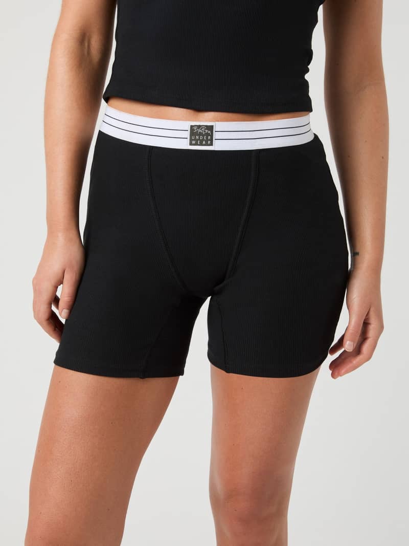 Front view of Björn Borg Core Original Rib Boxers in Black Beauty (Black) with soft rib fabric and a white logo waistband.