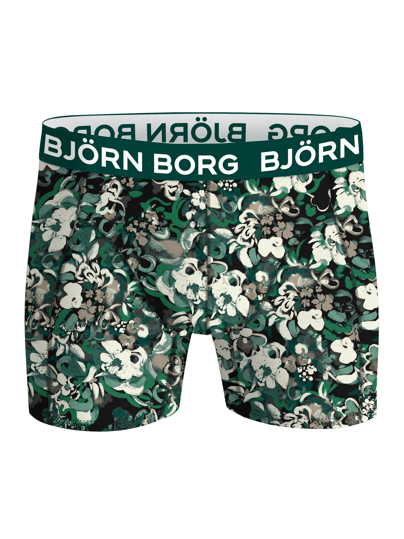 Cotton Stretch Boxers 9-pack featuring green floral print boxer briefs with a dark green and white logo waistband. - Image 7
