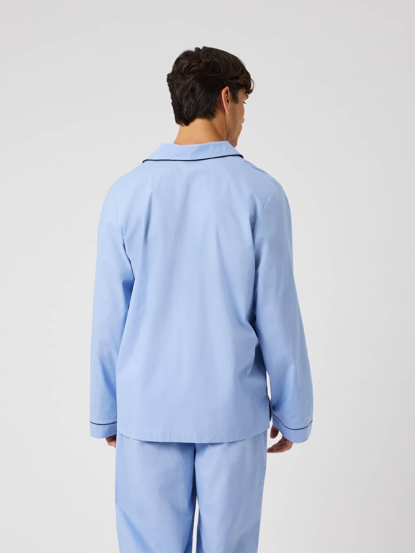 Back view of the Core Premium Pyjama Shirt in Lavender Lustre (Blue) showing the long sleeves and piped details. - Image 2