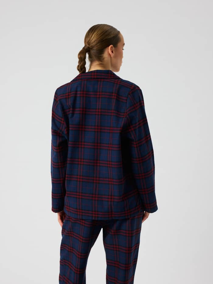 Back view of the Core Flannel Pyjama Shirt featuring a tartan plaid pattern.