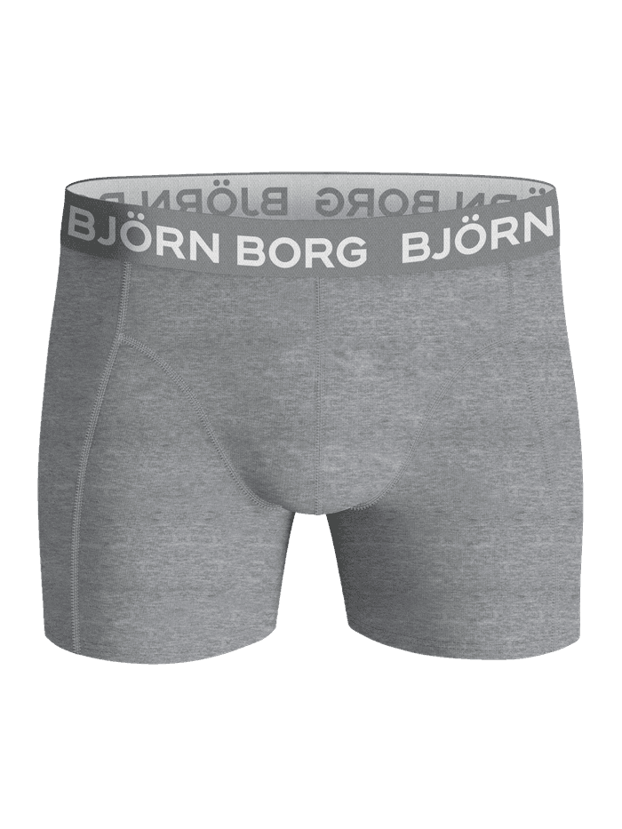 Front view of the melange grey Cotton Stretch Boxers 5-pack featuring a grey waistband with white logo text.