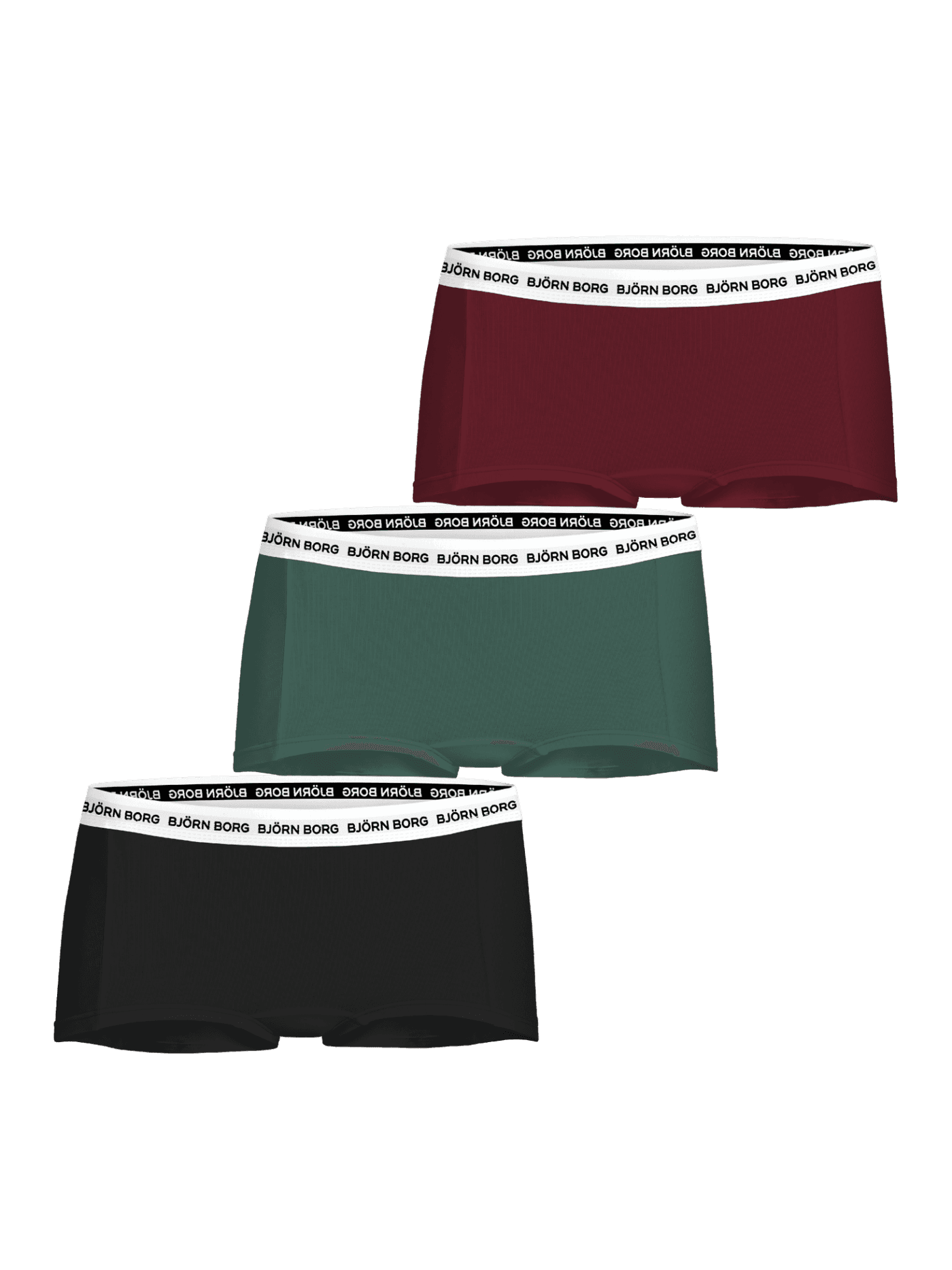 Cotton Stretch Logo Boxer Shorts 3-pack in red, green and black with white logo waistbands. - Image 1