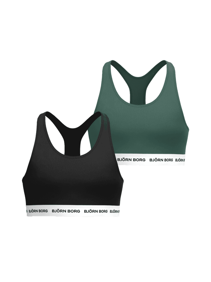 Cotton Stretch Logo Soft Top 2-pack in black and green featuring a racerback and iconic elastic logo band.