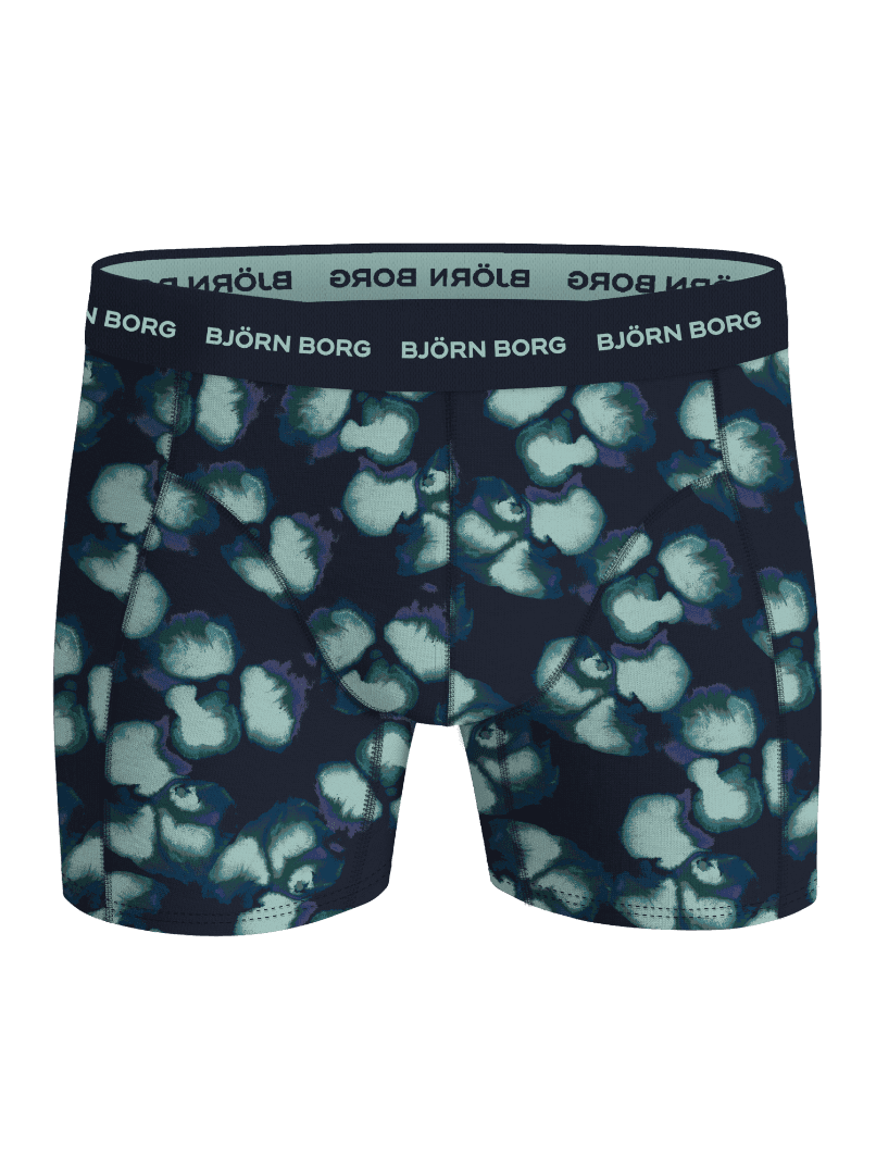 Cotton Stretch Boxers 3-pack featuring a dark blue and green floral pattern and a logo waistband. - Image 4