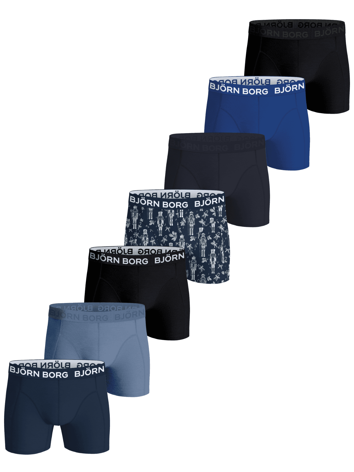 Cotton Stretch Boxer Briefs 7-pack displayed together, showcasing the assorted colors and one patterned pair. - Image 1