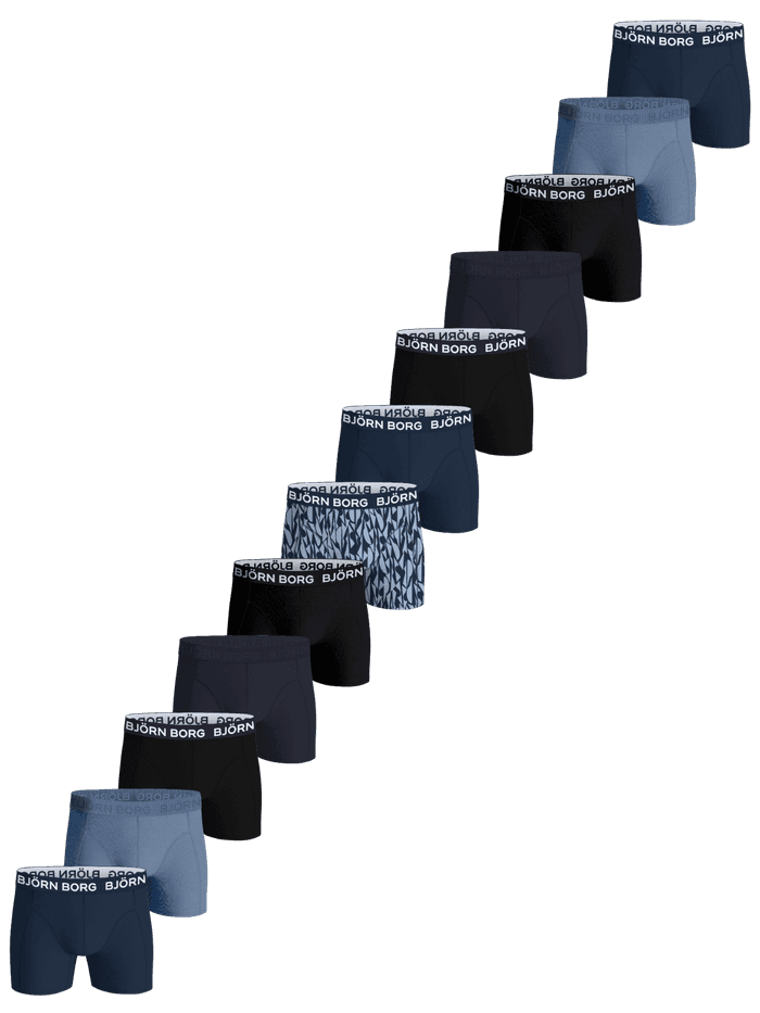 Overview of the 12-pack Cotton Stretch boxer briefs in multi colors featuring the Björn Borg logo waistband.