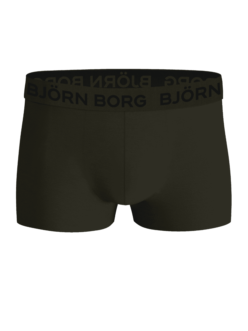 Front view of the Cotton Stretch Trunks 5-pack in dark green with a black elastic waistband featuring the Björn Borg logo. - Image 2