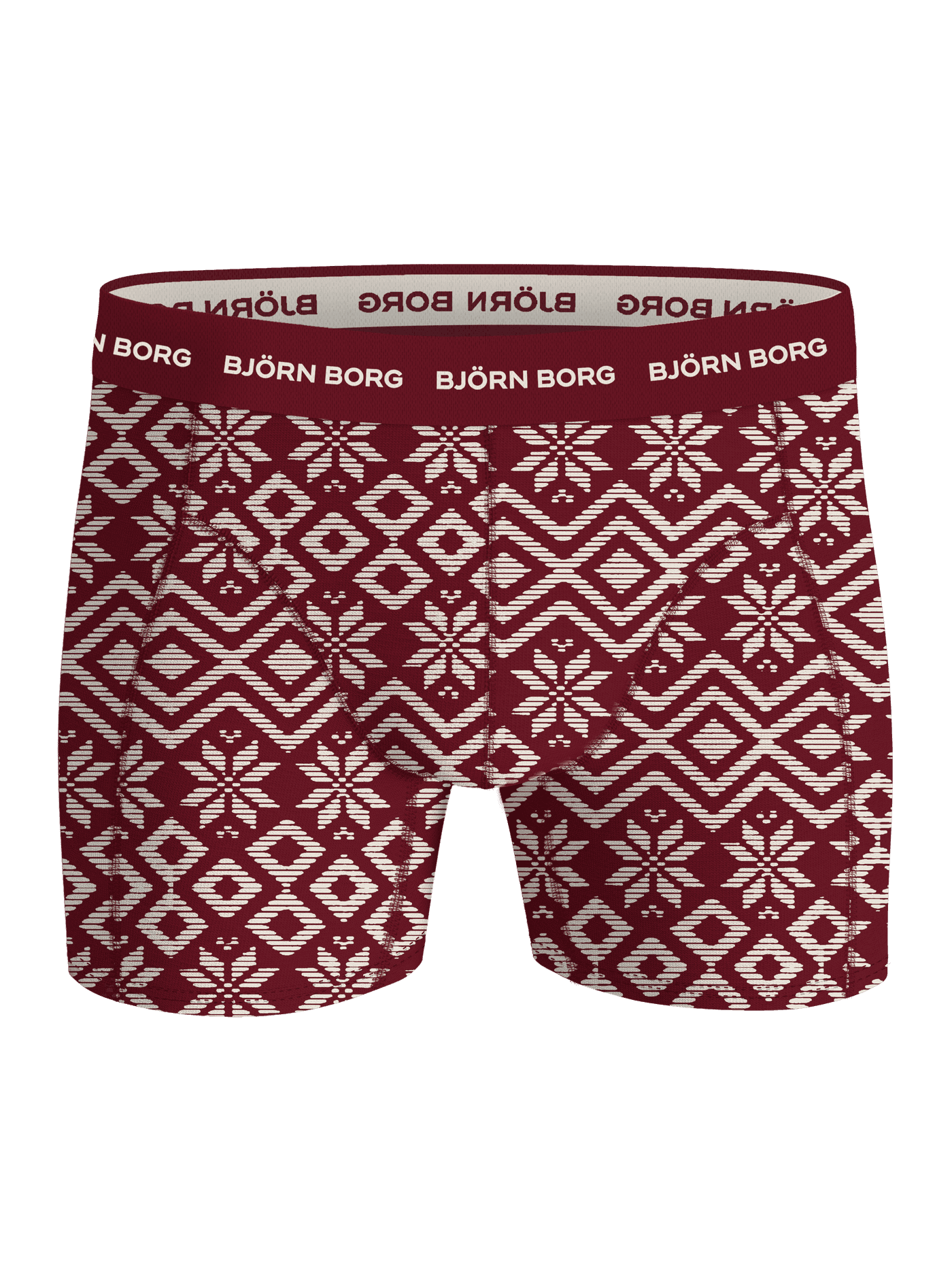 Cotton Stretch Boxer Briefs 9-pack in red with a white nordic pattern and white logo waistband. - Image 7