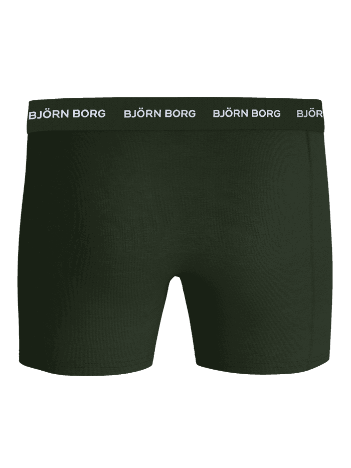Front view of the Cotton Stretch Boxers 9-pack in dark green featuring a white logo on the elastic waistband.