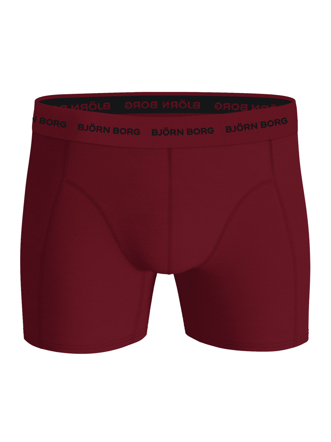 Front view of the Cotton Stretch Boxers 9-pack in burgundy with a black elastic waistband featuring the Björn Borg logo. - Image 5