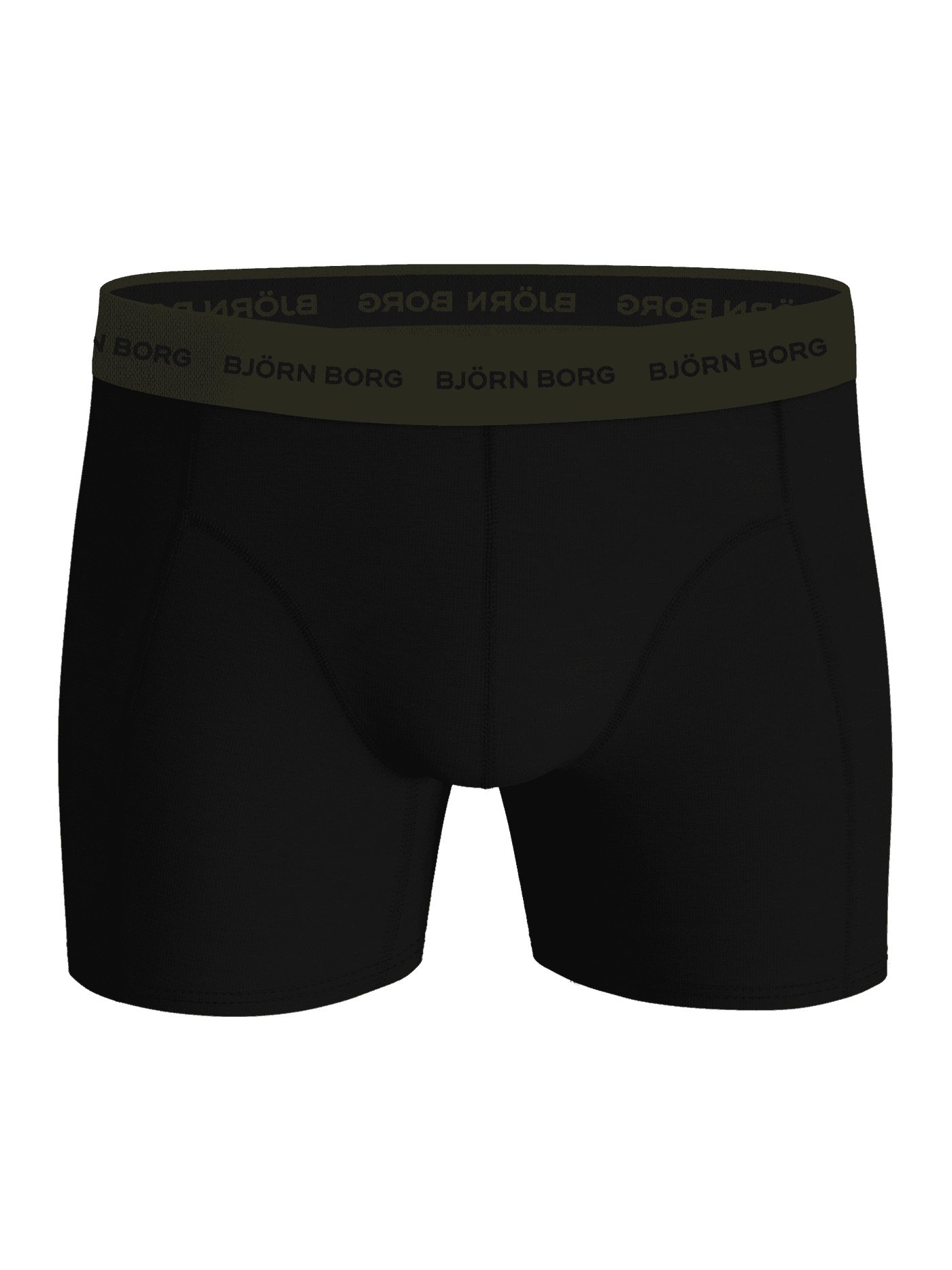 Front view of the Cotton Stretch Boxers 9-pack in black with an olive green branded waistband featuring the Björn Borg logo. - Image 4