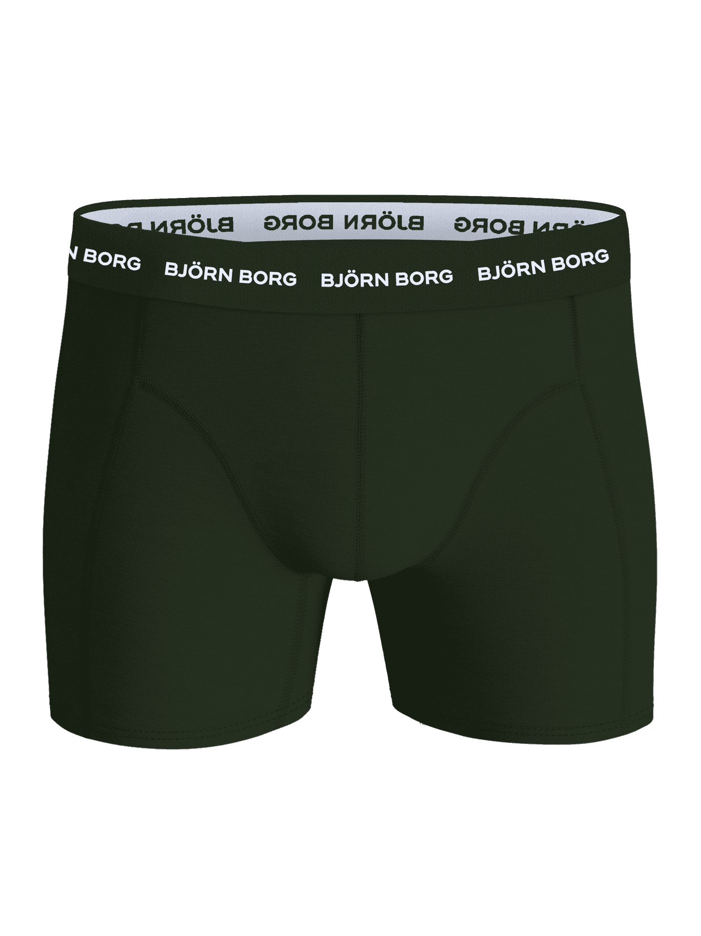 Front view of the Cotton Stretch Boxers 9-pack in dark green with a white elastic waistband featuring the Björn Borg logo. - Image 2