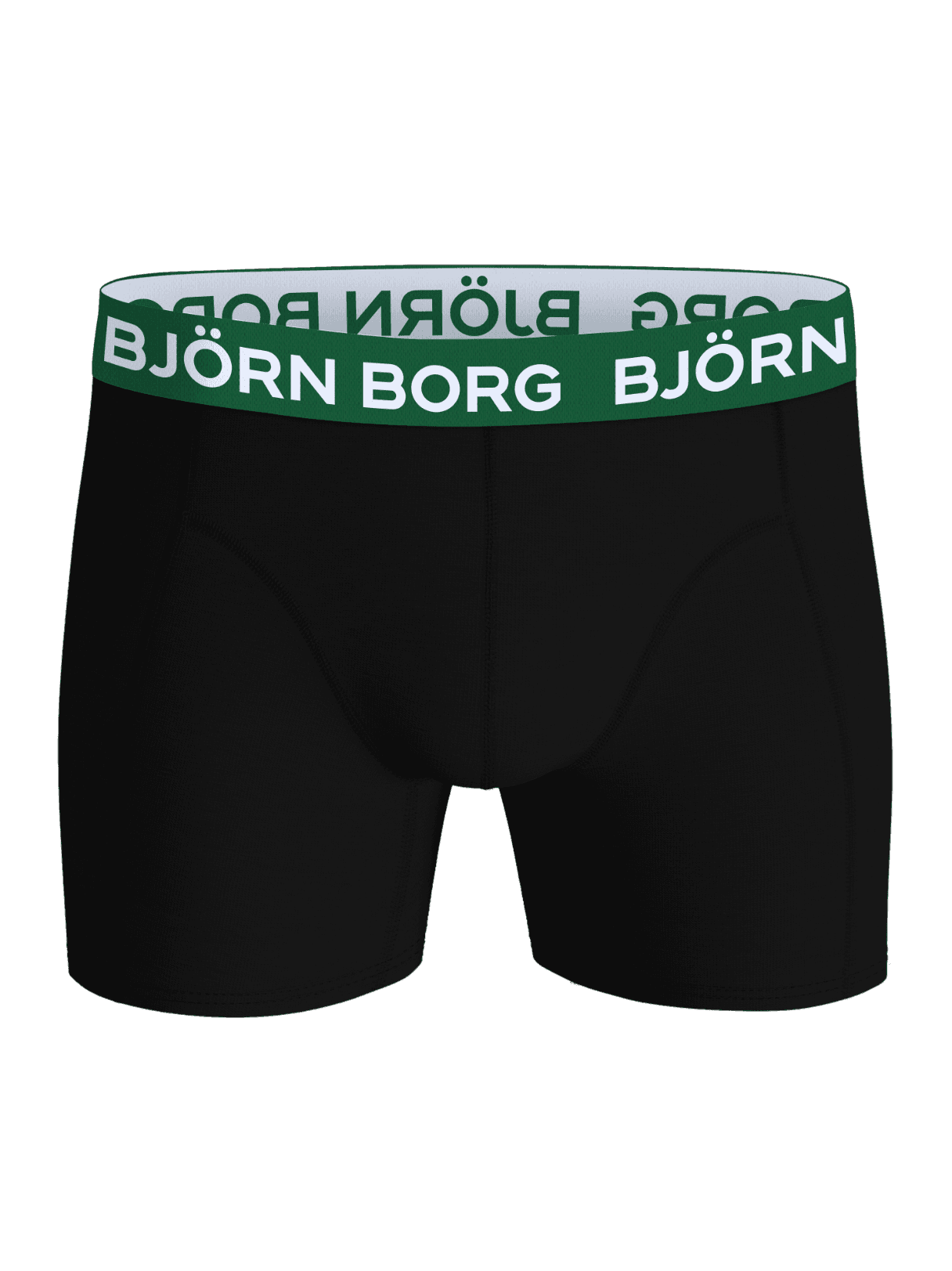 Front view of the Cotton Stretch Boxers 9-pack in black with a green waistband featuring white logo text. - Image 4