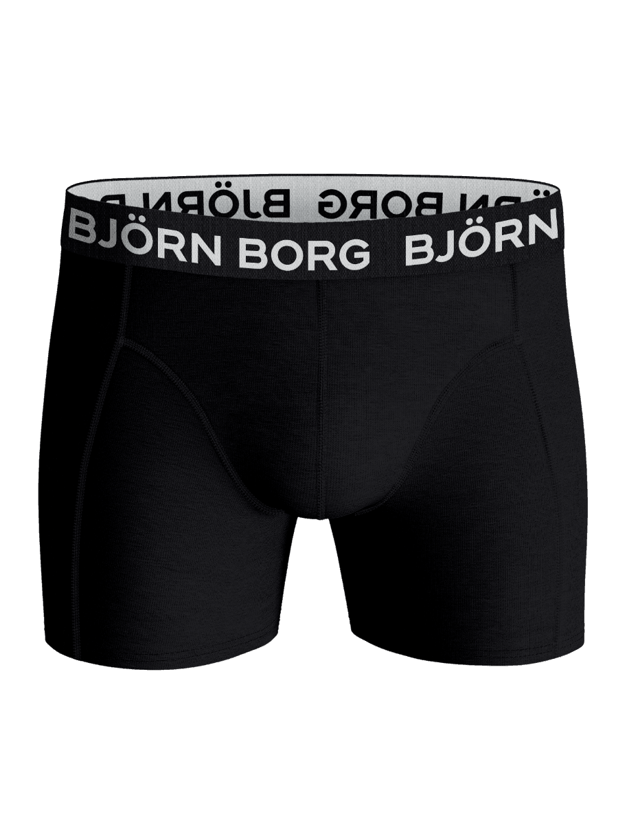 Front view of the Cotton Stretch Boxers 9-pack in black with a contrasting elastic waistband featuring the Björn Borg logo. - Image 2
