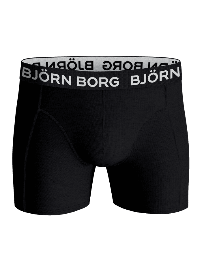 Front view of the Cotton Stretch Boxers 9-pack in black with a contrasting elastic waistband featuring the Björn Borg logo.