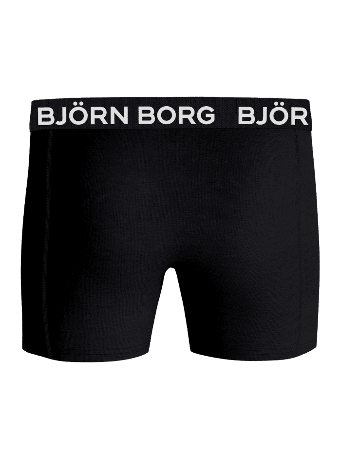 Front view of the black Cotton Stretch Boxer Briefs featuring a white logo on the elastic waistband.