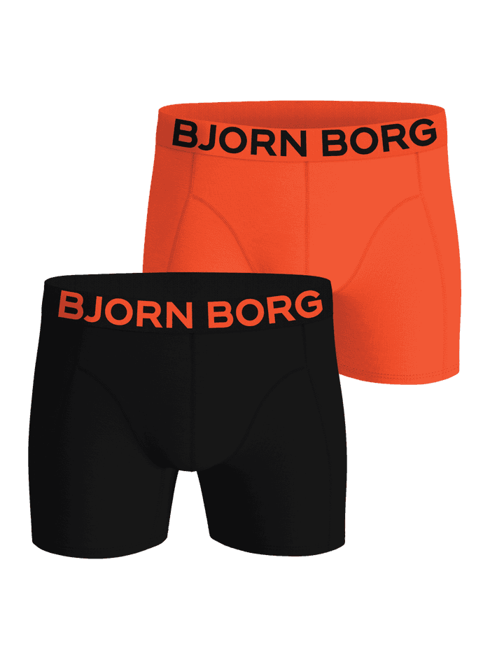 Organic Cotton Stretch Boxers 2-pack in orange and black featuring the iconic Björn Borg waistband.