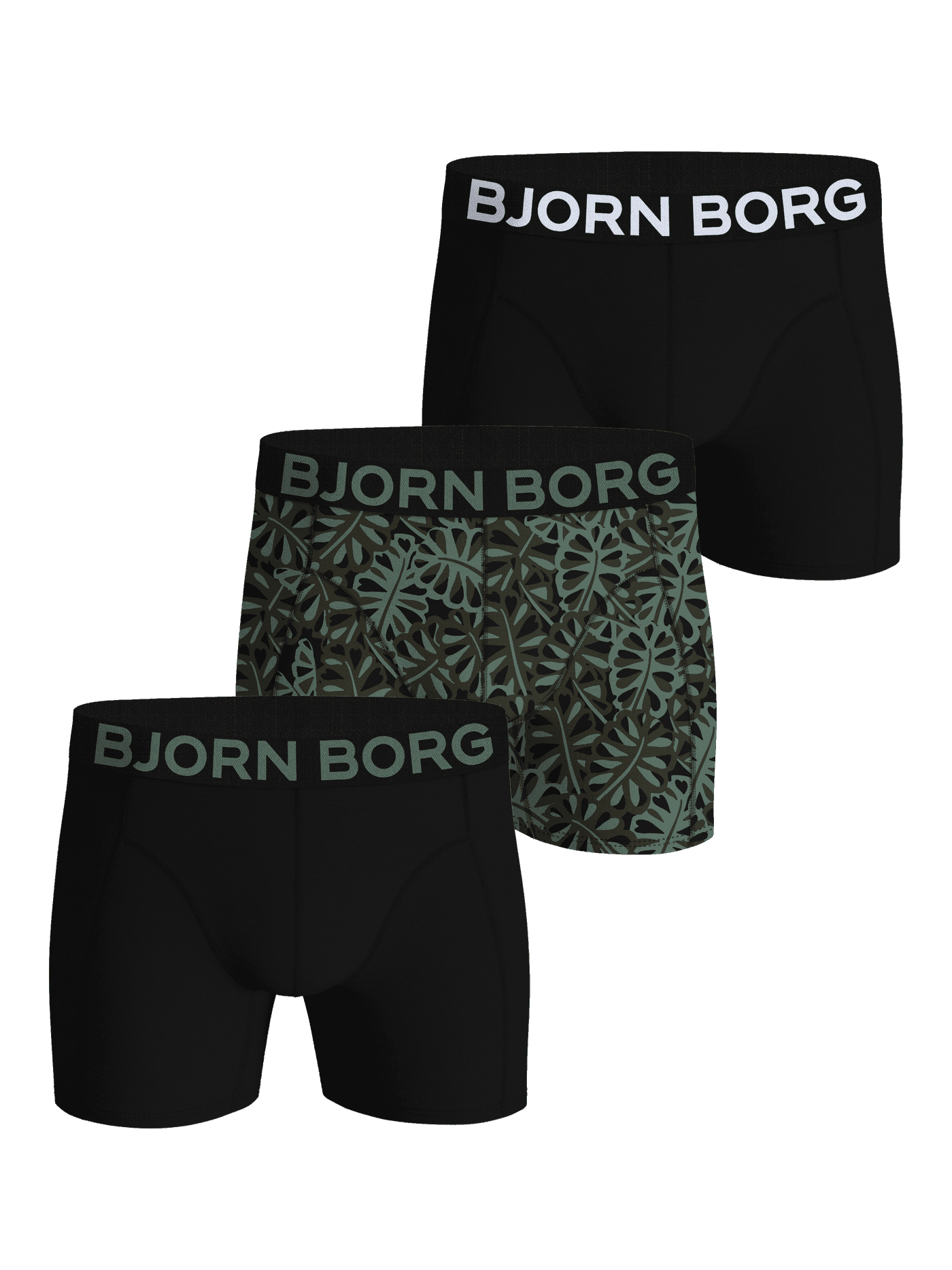 Organic Cotton Stretch Boxers 3-pack in black and print featuring the iconic Björn Borg logo waistband. - Image 1