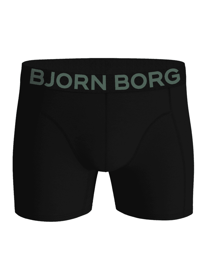 Front view of the Organic Cotton Stretch Boxers 3-pack in black with a green logo waistband.