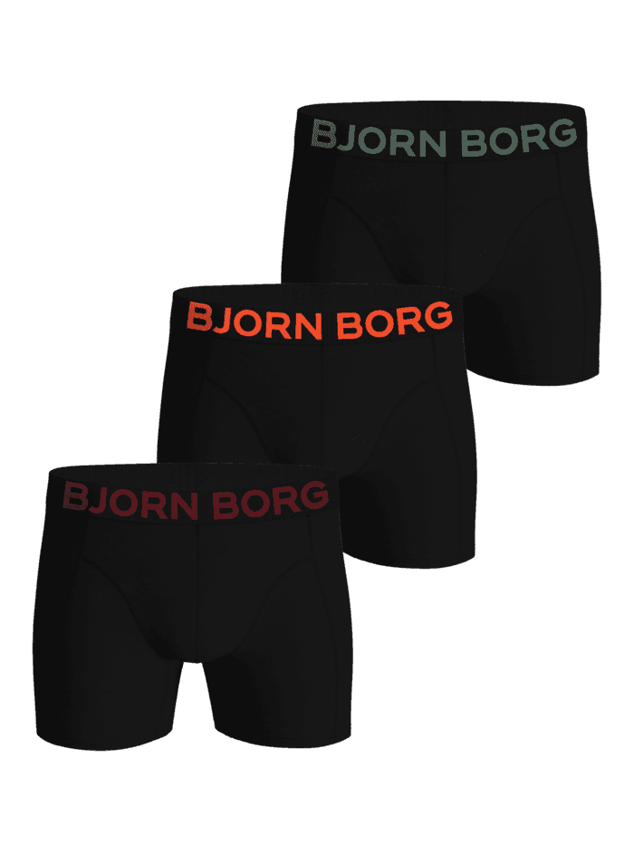 Organic Cotton Stretch Boxer Briefs 3-pack featuring black, green, orange, and red waistband logos.