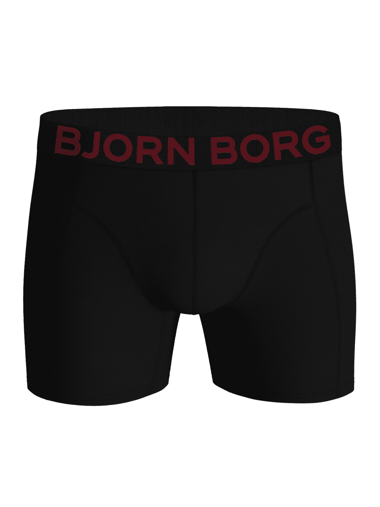Front view of the black Organic Cotton Stretch Boxer Briefs 2-pack featuring a dark red branded waistband. - Image 4