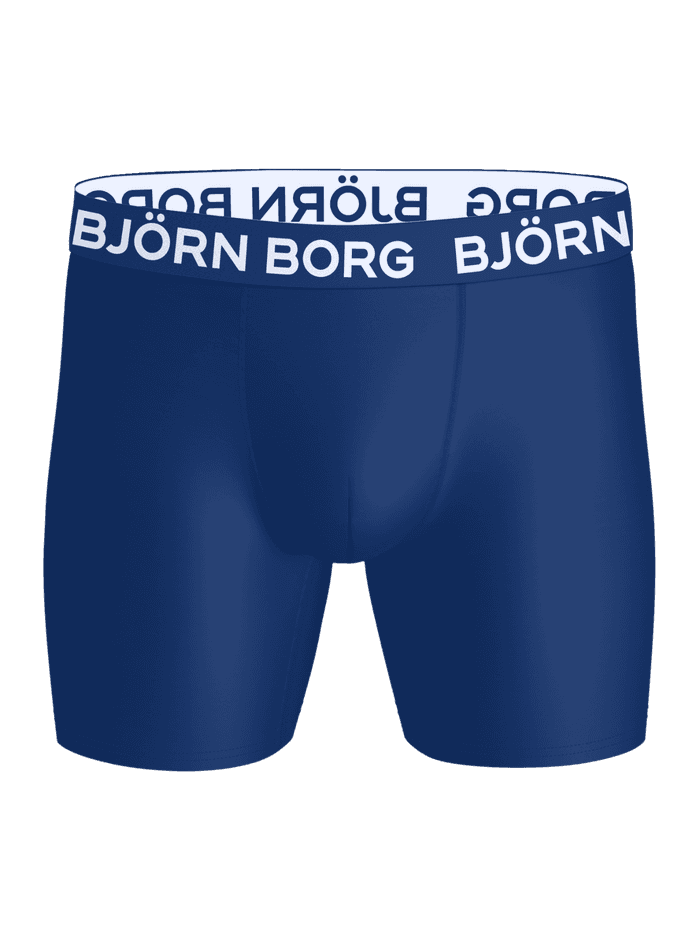 Front view of the Sports Microfiber Boxer 3-pack in blue with an elastic waistband featuring the BJÖRN BORG logo.