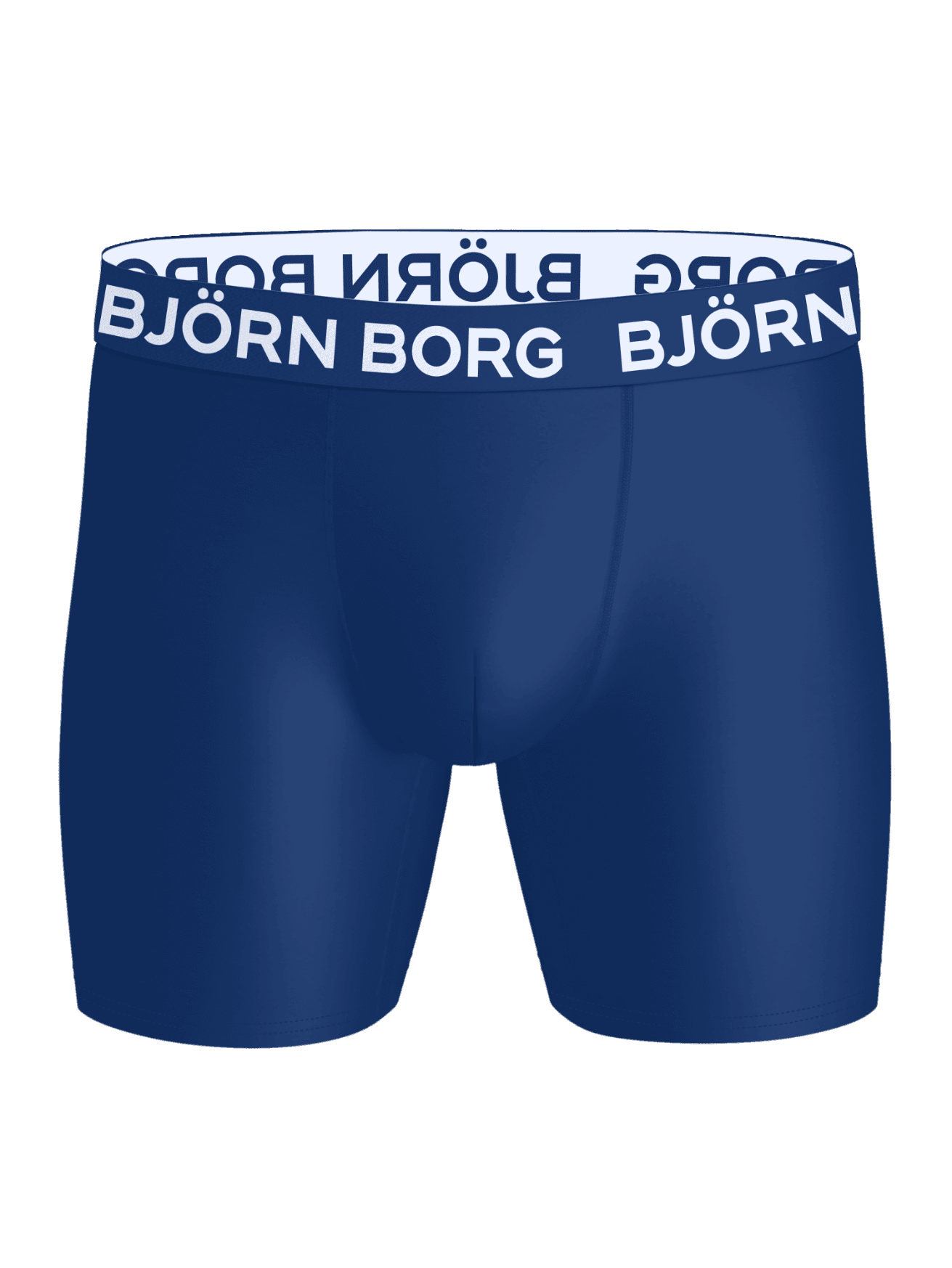 Front view of the Sports Microfiber Boxer 5-pack in blue with a white elastic logo waistband. - Image 6