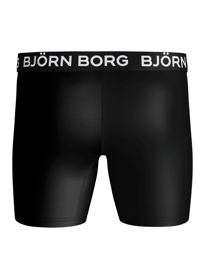 Rear view of Sports Microfiber Boxers 5-pack in black, featuring boxer briefs with a white logo waistband for training.