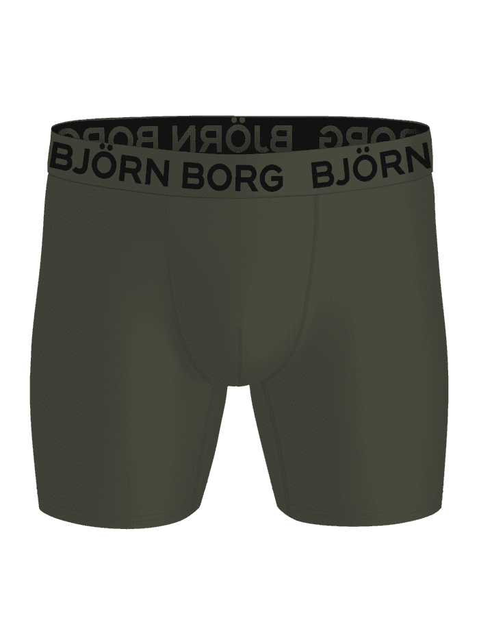 Sports Microfiber Boxers 5-pack in green, featuring boxer briefs with a black logo waistband for training.