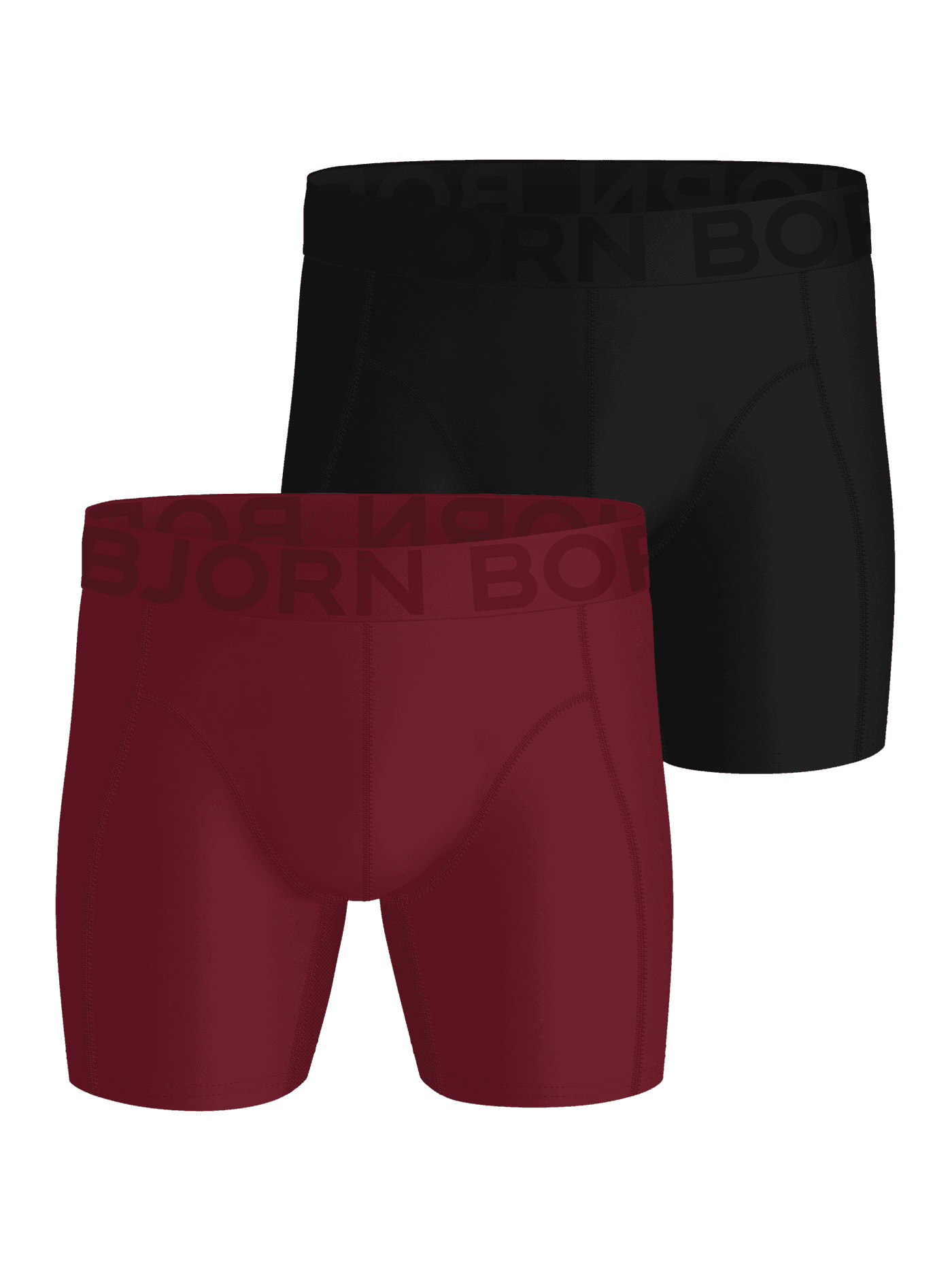 Front view of the Sports Lightweight Boxer 2-pack featuring one black and one red pair with elastic waistbands. - Image 1