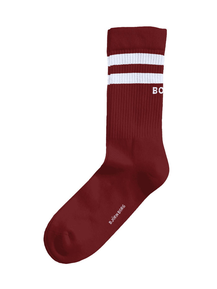 Classic Crew Socks 3-pack in red with white stripes and white logo on the ankle.