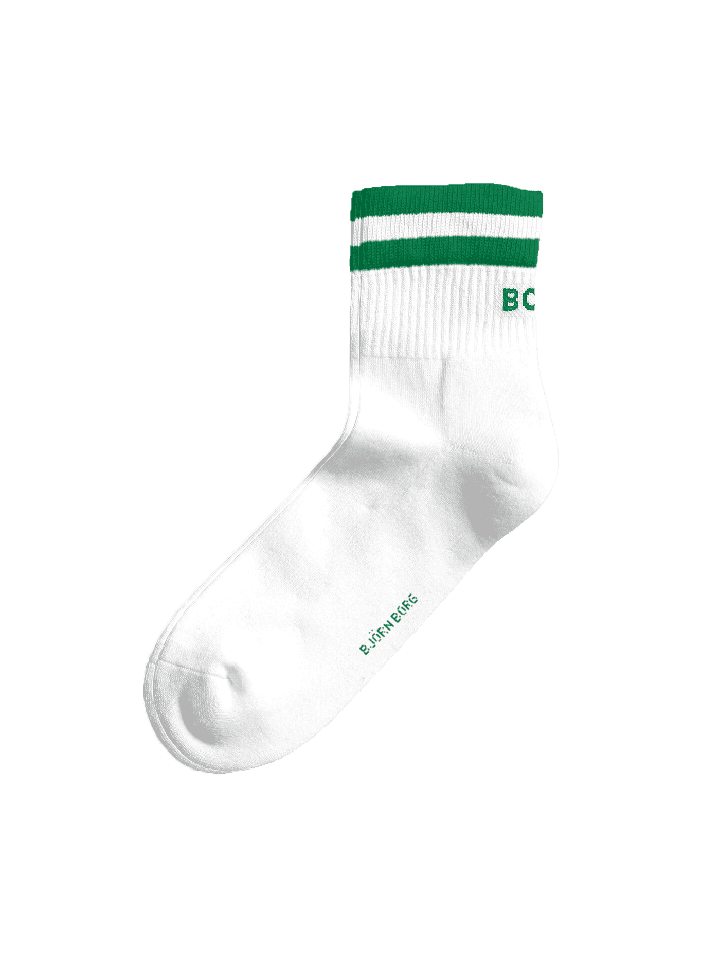 Studio shot of the Classic Mid Ankle Socks 3-pack in white with green stripes and green logo detail. - Image 4