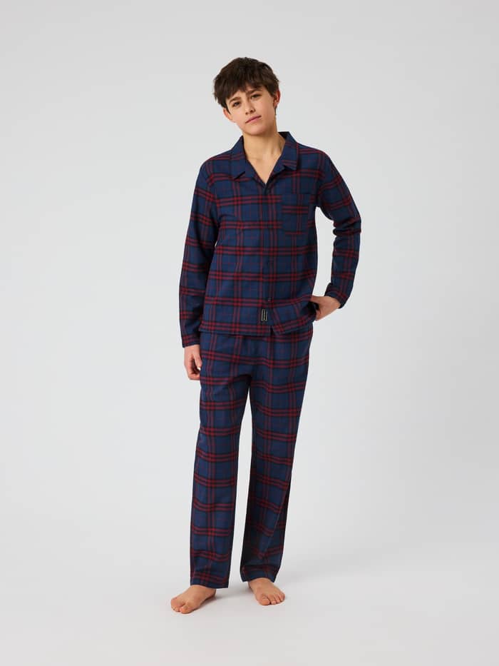 Front view of the checked Core Flannel Pyjama Set 2-pack for kids in Tri Tartan 2.