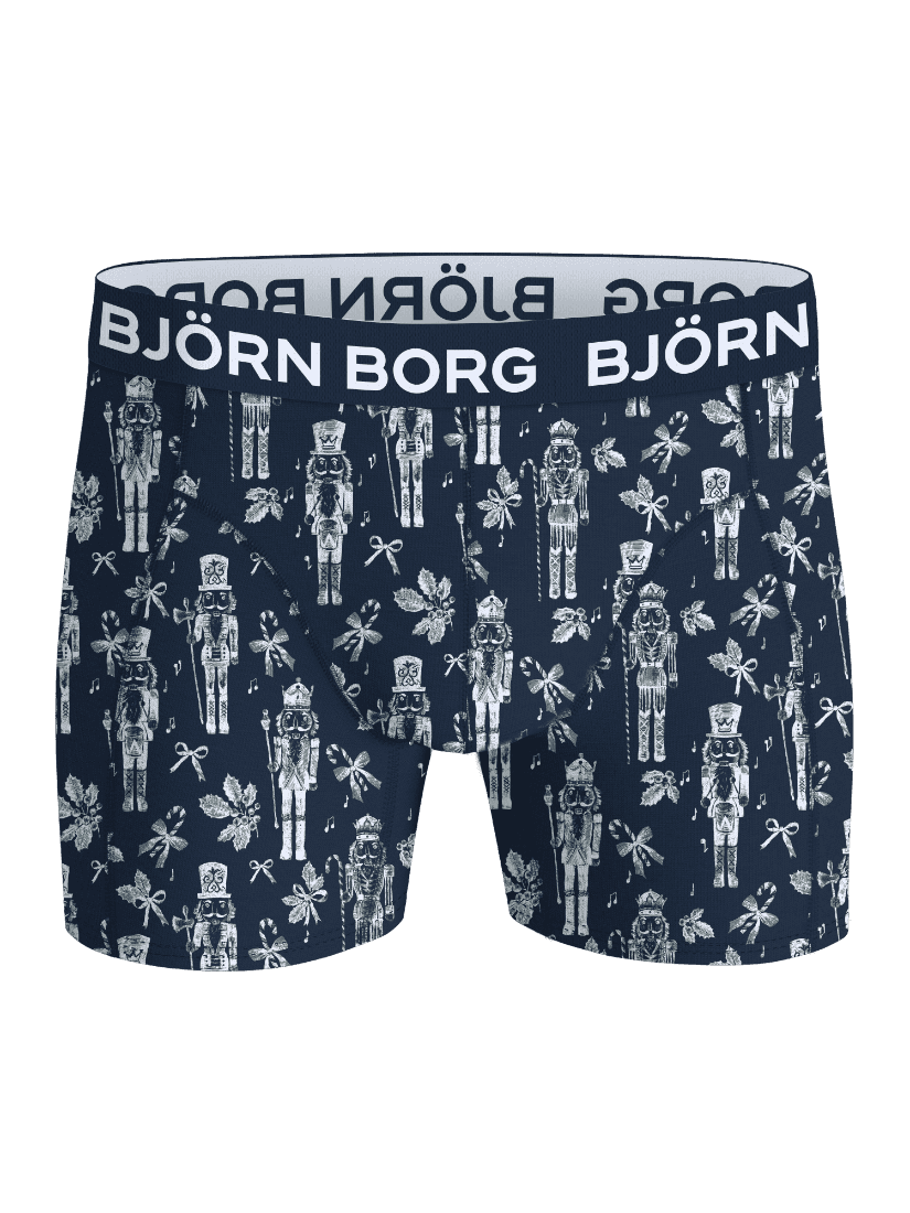 Cotton Stretch Boxers 3-pack featuring a navy and white nutcracker pattern with a white logo on the waistband. - Image 5