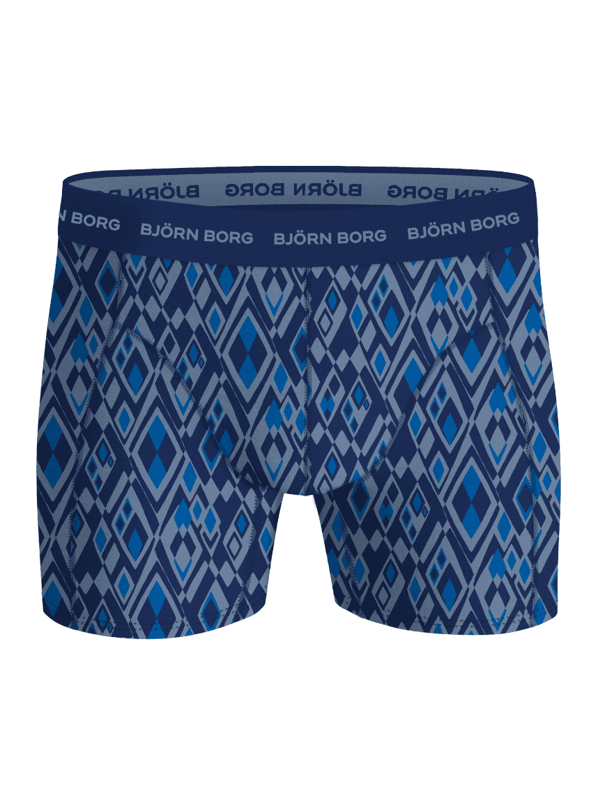 Cotton Stretch Boxer Briefs 3-pack in blue with a diamond pattern and elastic waistband featuring the Björn Borg logo. - Image 2