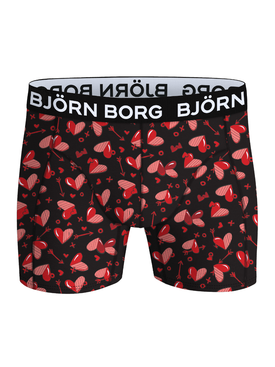Microfiber Boxers 1-pack in black with a red and white heart and arrow pattern and a black logo waistband. - Image 1