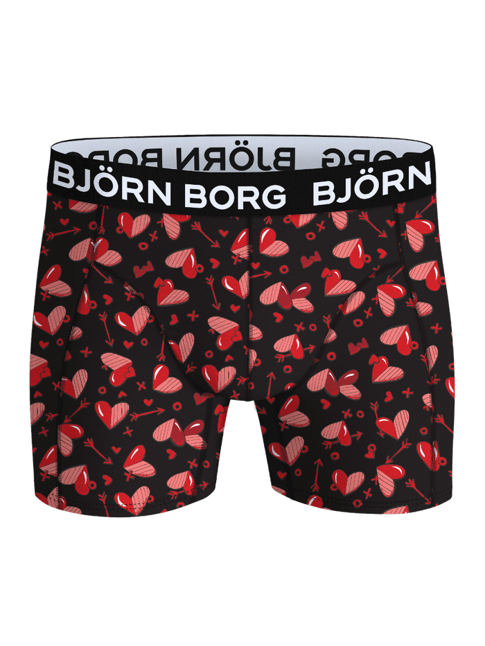Microfiber Boxers 1-pack in black with a red and white heart and arrow pattern and a black logo waistband.