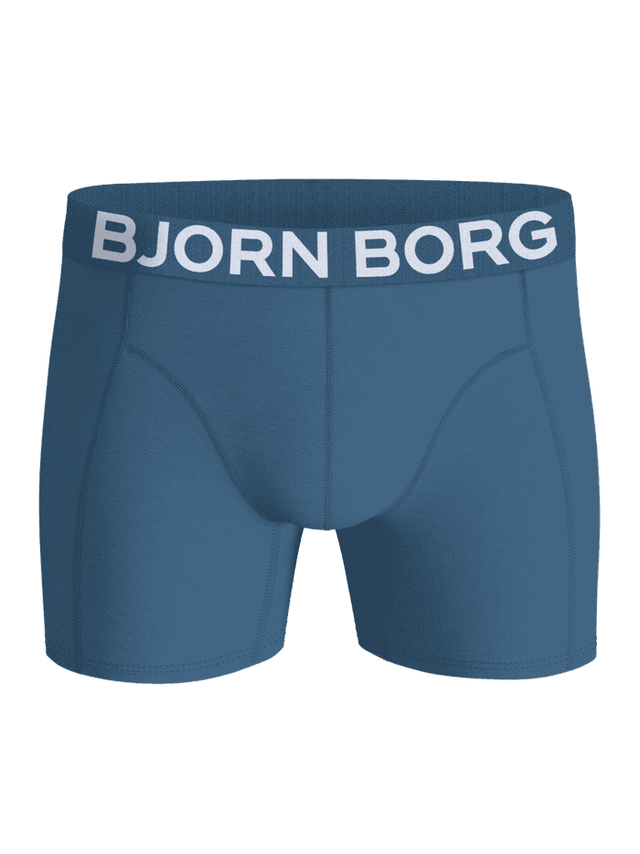Front view of the blue Organic Cotton Stretch Boxer Briefs 5-pack featuring a white logo on the elastic waistband.