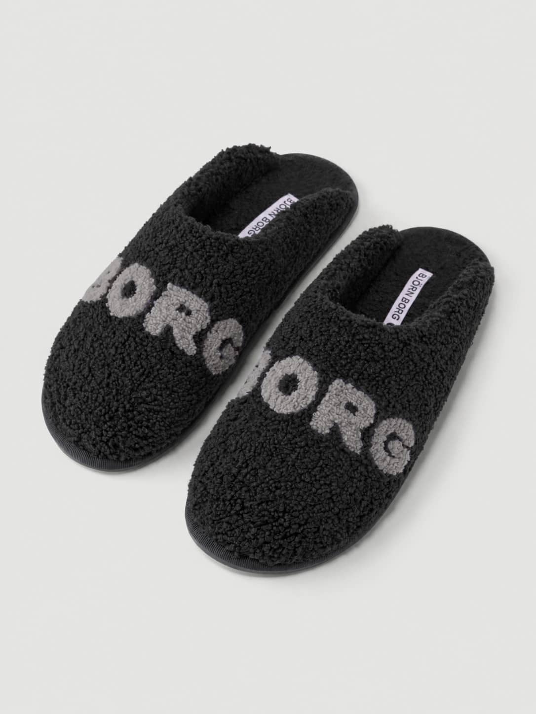 Haven Slipper in Black Beauty (Black) and Quite Shade (Grey) featuring the soft pile finish and Borg branding on the vamp. - Image 2