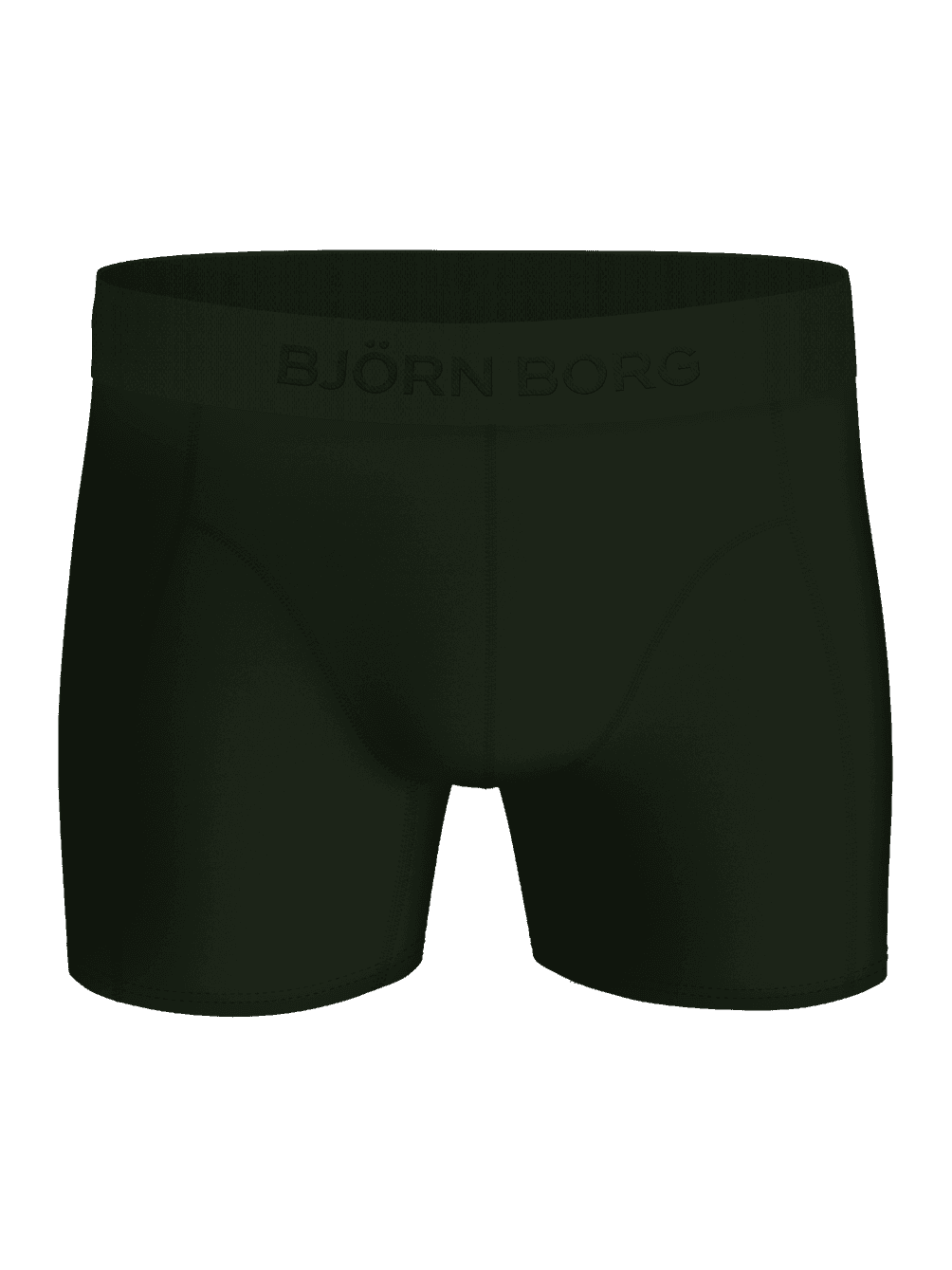 Front view of the dark green Premium Silk Modal Boxer Briefs 2-pack featuring the elastic waistband with the brand logo. - Image 3
